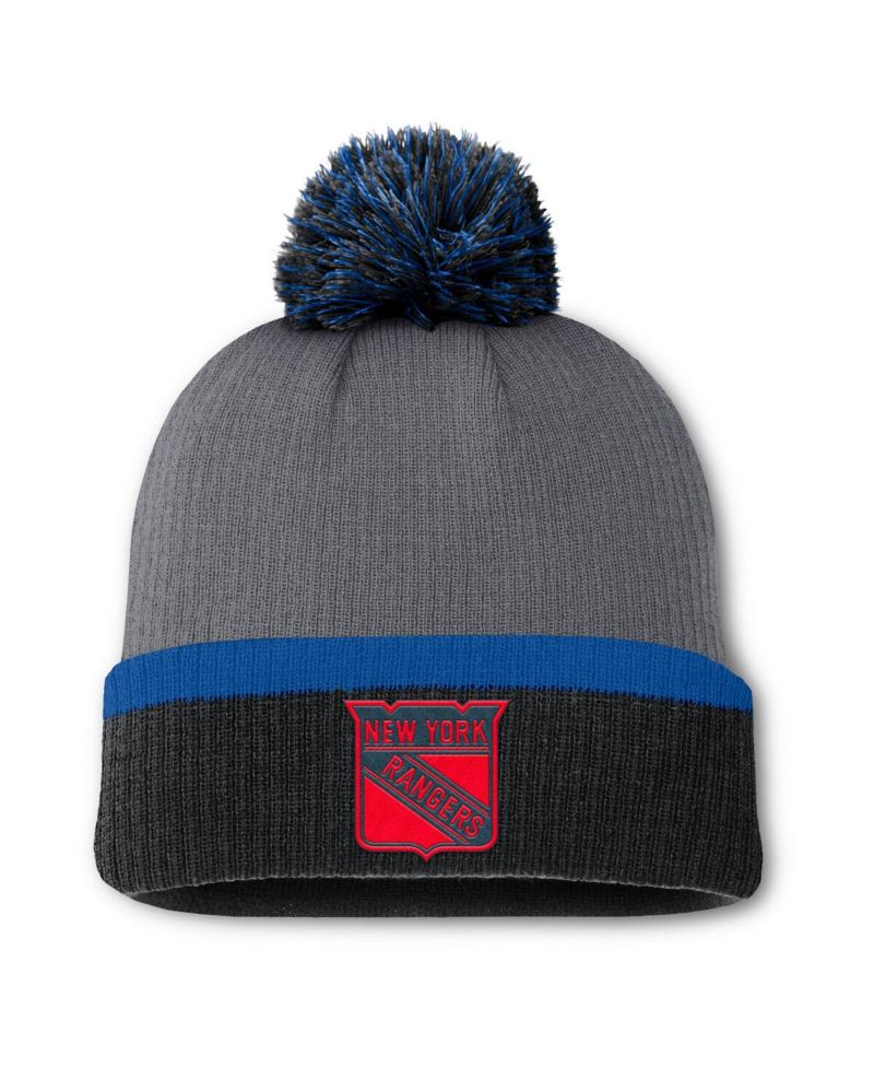 Women's Charcoal New York Rangers Cuffed with Pom Knit Hat