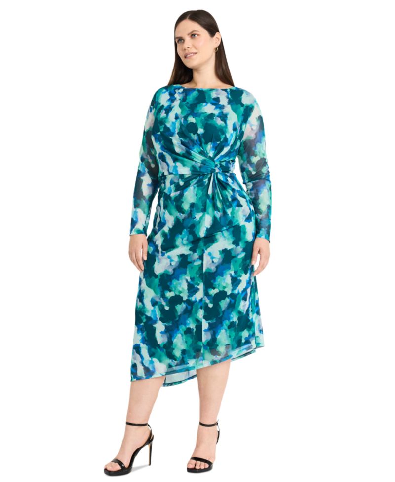 Plus Size Side-Twist Asymmetric-Hem Dress