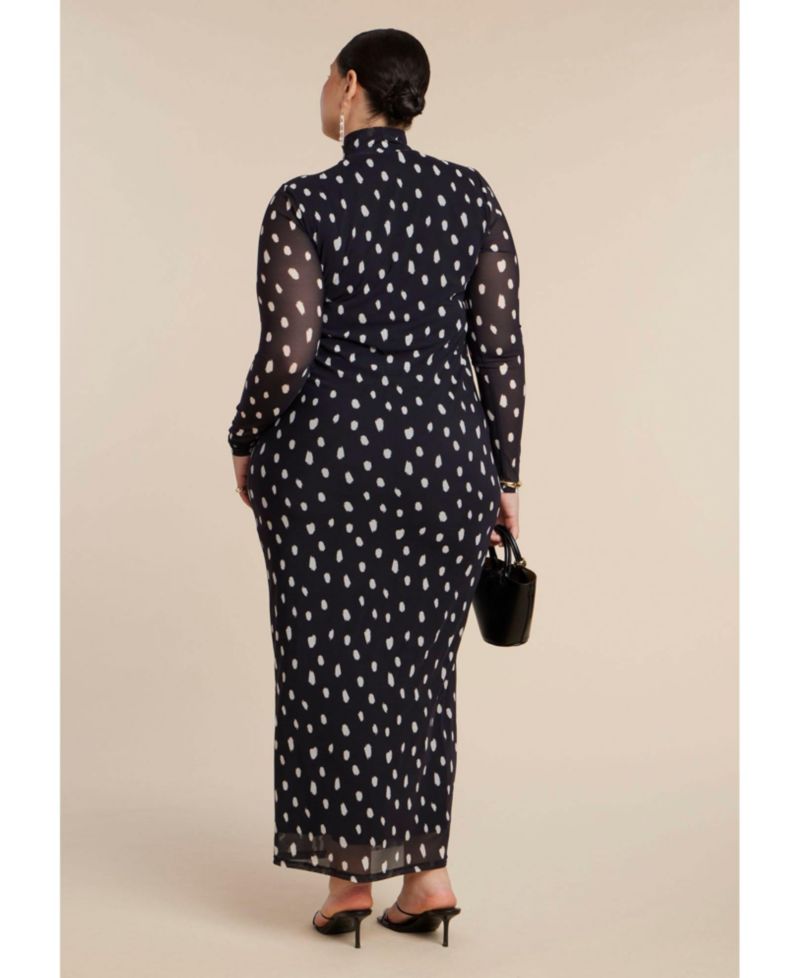 Plus Size Animal-Print Mock-Neck Maxi Dress