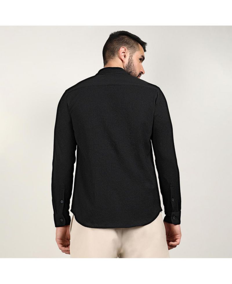 Men's Midnight Black Embossed Micro Check Shirt