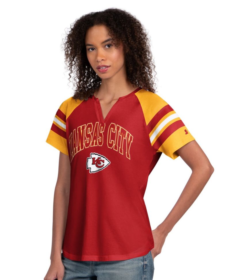 Women's Red Kansas City Chiefs Game On Notch Neck Raglan T-Shirt