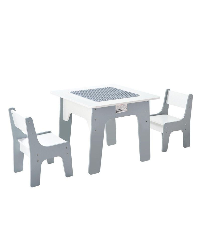 4-in-1 Kids Activity Table & 2 Chairs Set, Double-Sided Graffiti/Blocks Top w/ Storage, Ages 3+