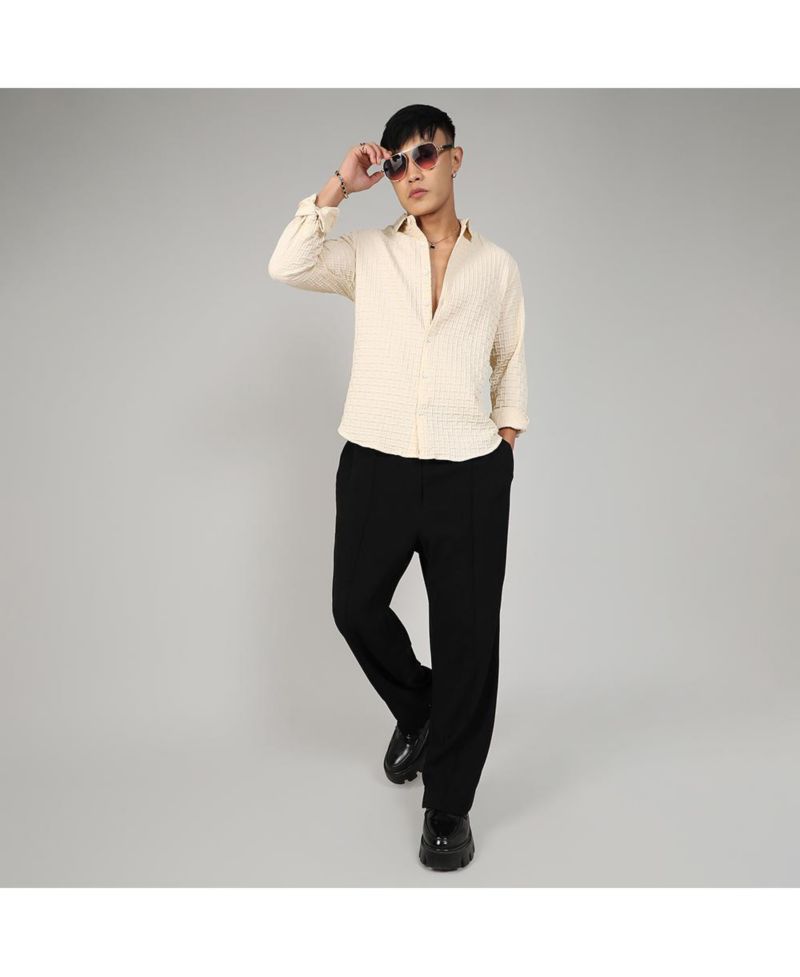 Men's Pale Yellow Textured Weave Shirt