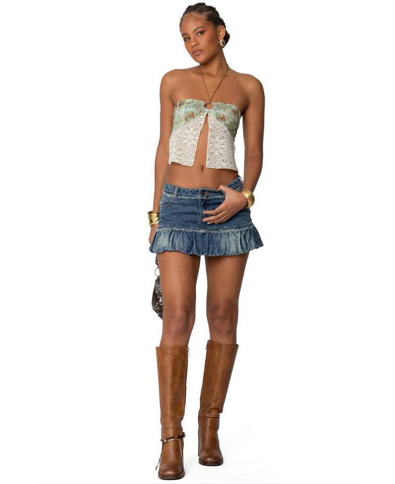 Women's Bubble Hem Denim Mini Skirt