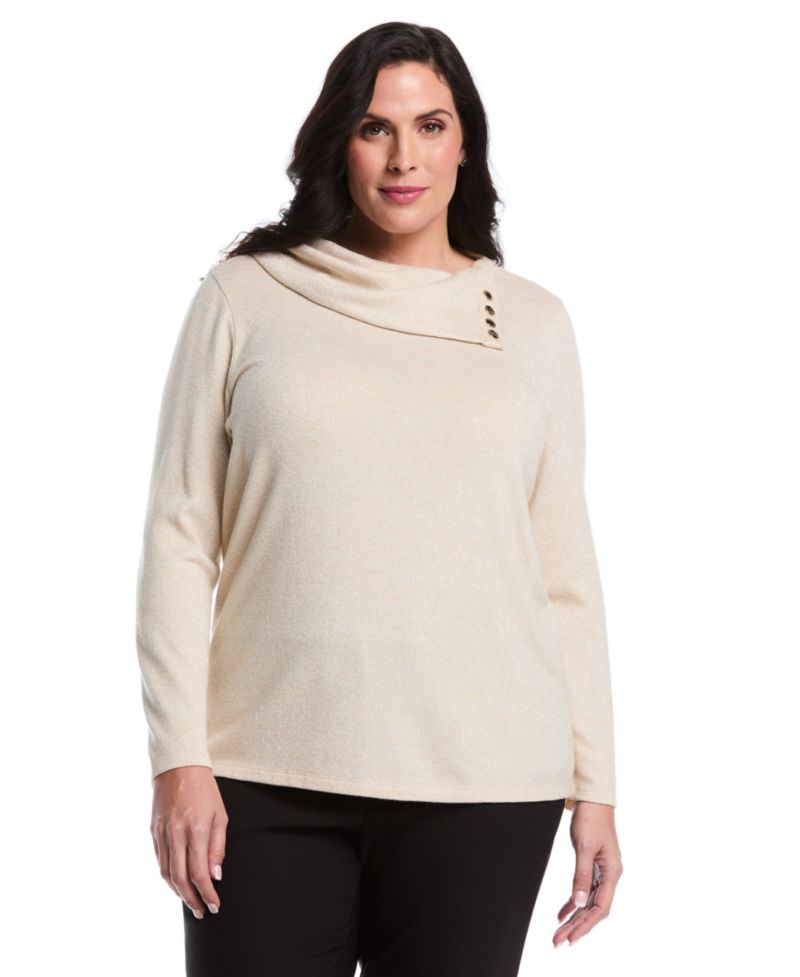 Plus Size Split Collar Long Sleeve Top