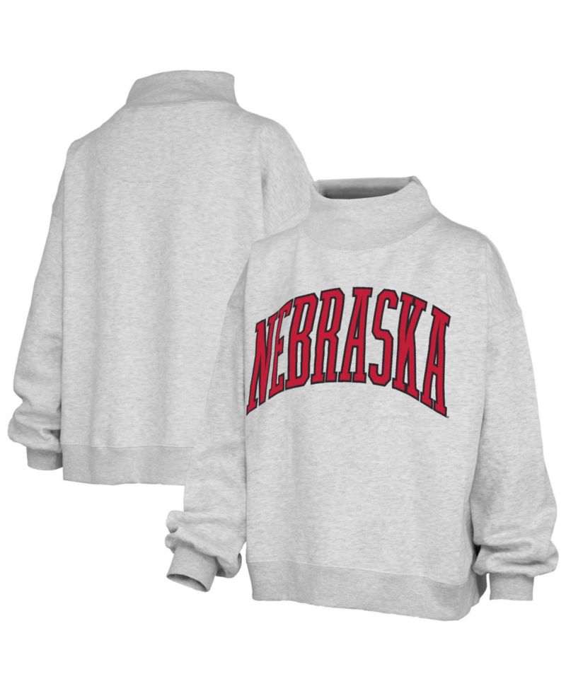 Women's Ash Nebraska Huskers Oversized Nelson Mock Neck Sweatshirt