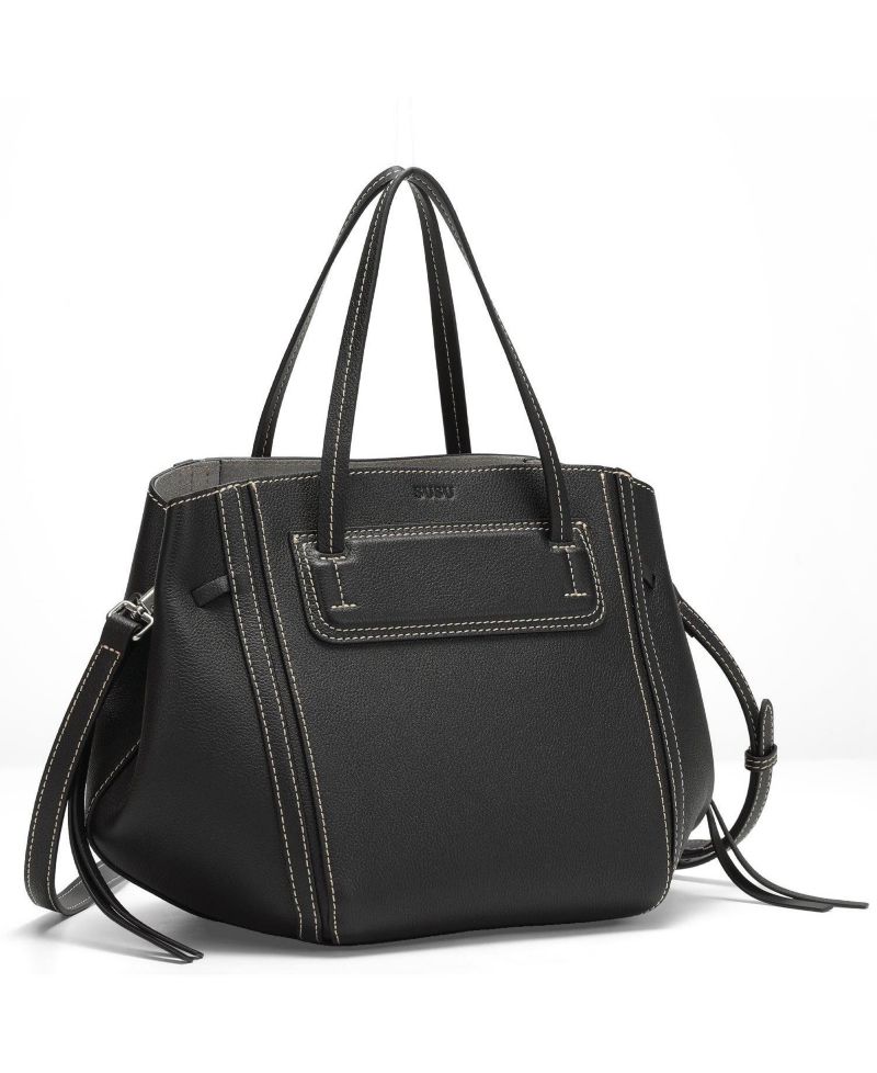 Hadley Leather Tote Bag Structured Shoulder Purse Minimalist Convertible Crossbody with Top Handles