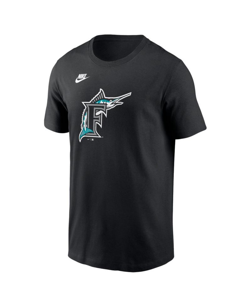 Men's Black Florida Marlins Cooperstown Collection Team Logo T-Shirt