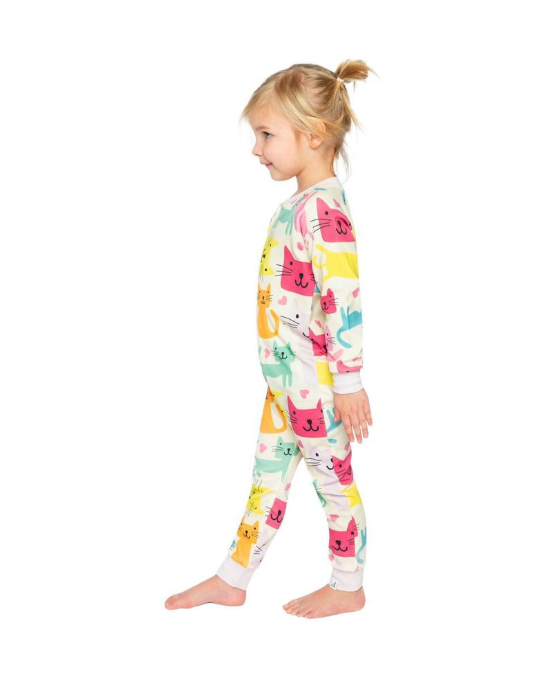 Little Girls 6-12 Cotton One Piece Pajamas Cat Print