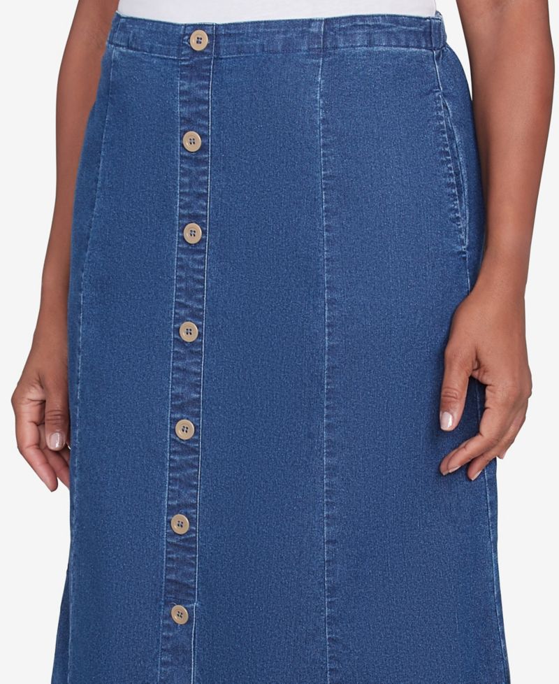 Petite Paneled Full Length Denim Skirts