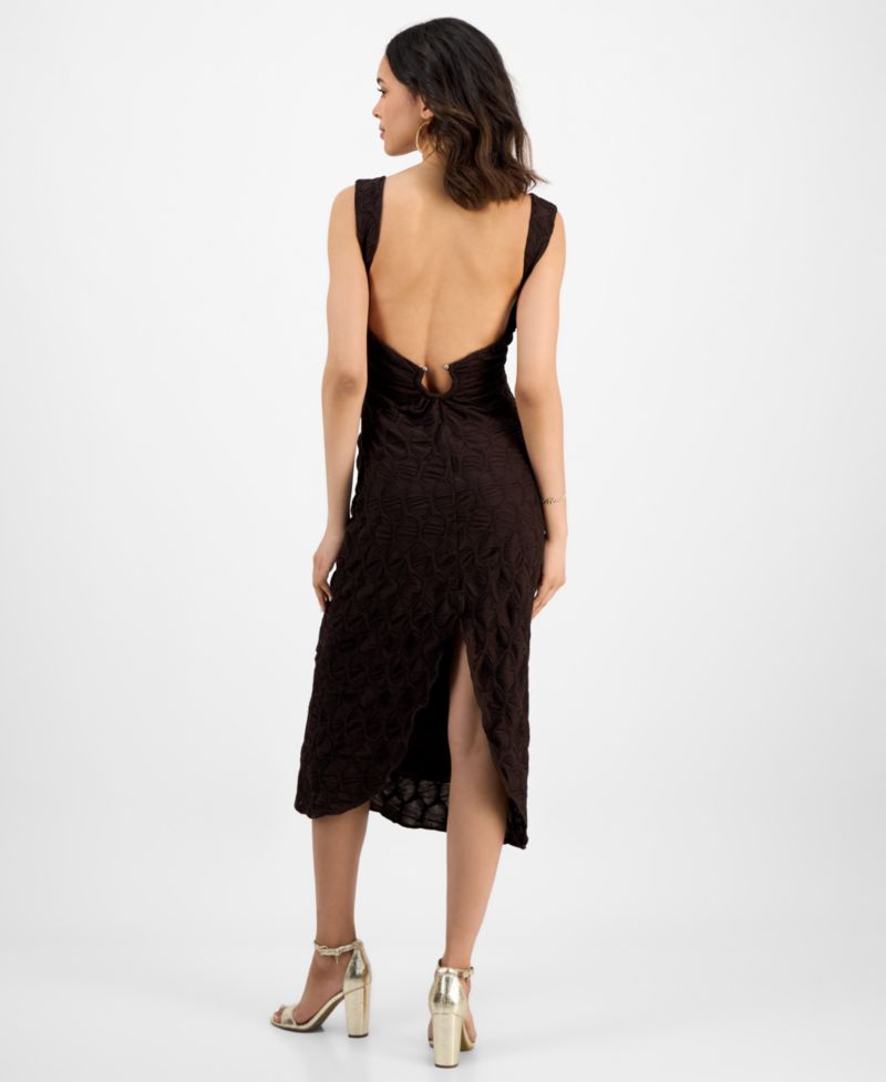 Women's Textured Knit Plunge-Neck Scoop-Back Dress