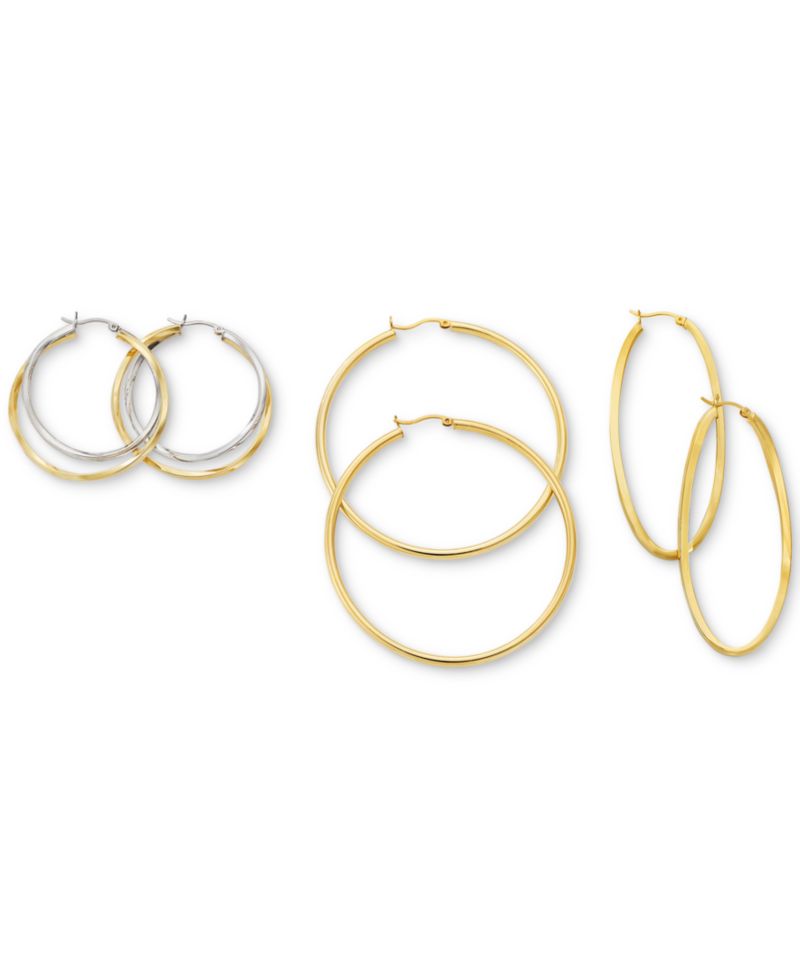 Round Hoop Earrings in 14k Gold Over Silver