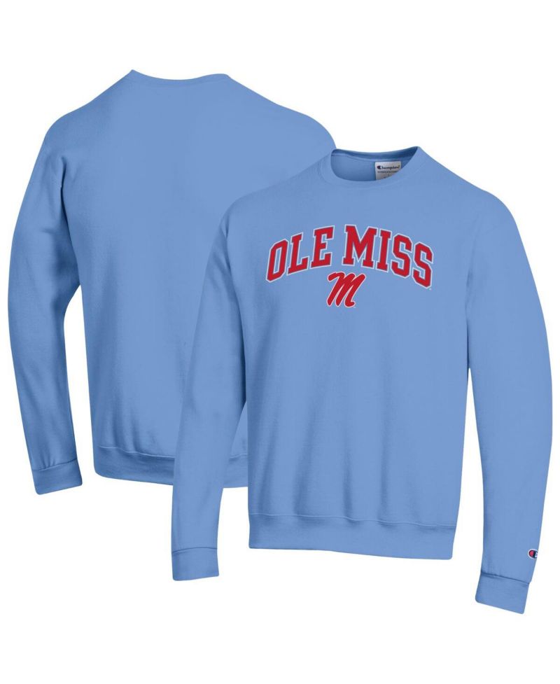 Men's Powder Blue Ole Miss Rebels Arch Over Logo Pullover Sweatshirt
