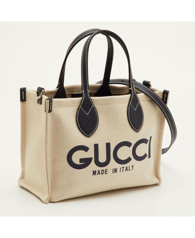 Women's Small Logo Print Canvas and Leather Tote