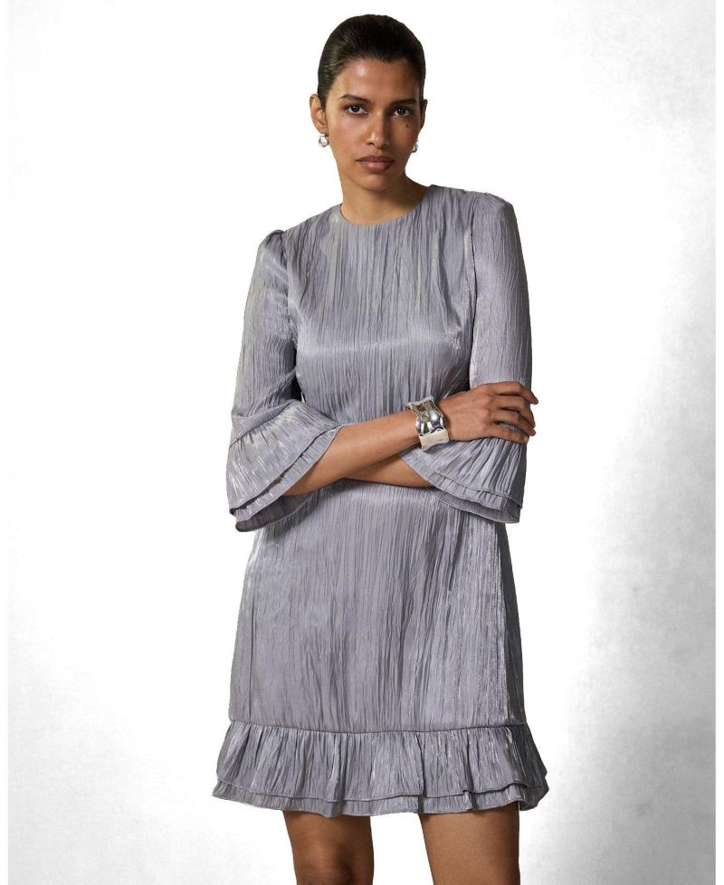 Women's Metallic Ruffle 3/4-Sleeve Mini Dress