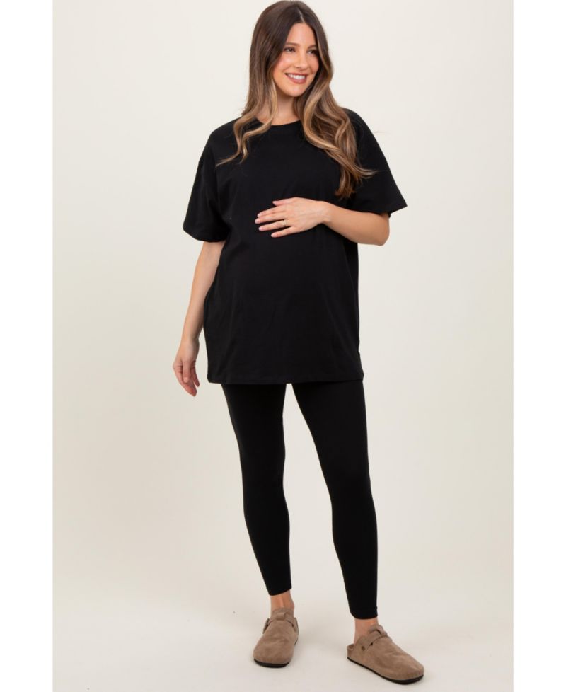 Women's Black Oversized Crewneck Short Sleeve and Legging Set