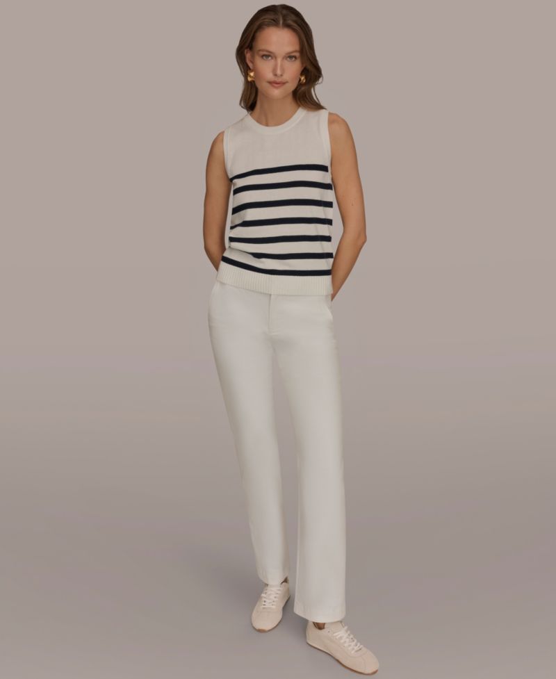Women's Cotton Cashmere Striped Sleeveless Sweater