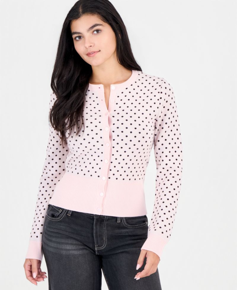 Juniors' Long-Sleeve Polka Dot Cardigan