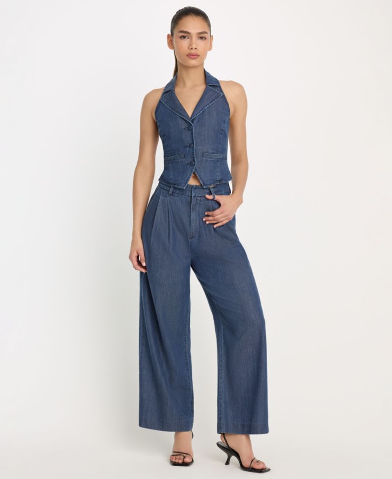 Women's Denim High-Rise Cropped Wide-Leg Trousers