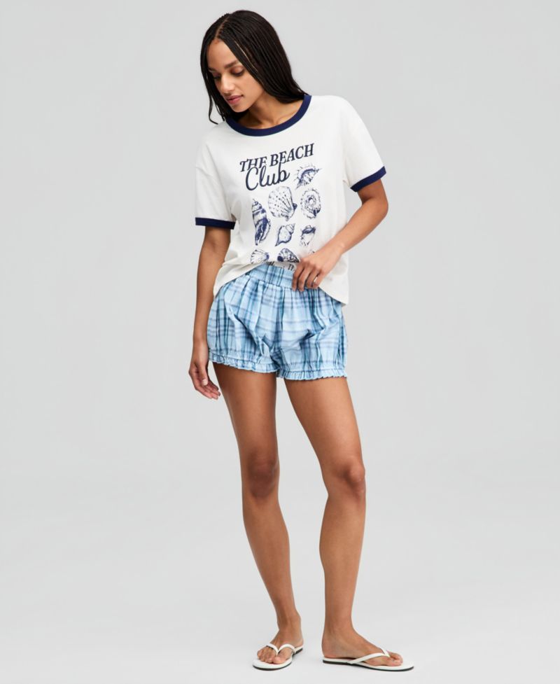 Women's Cotton Plaid Pull-On Bubble Shorts, Macy's
