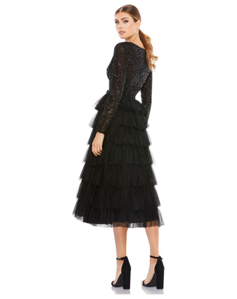 Women's Sequined Layered Tulle A-Line Cocktail Dress