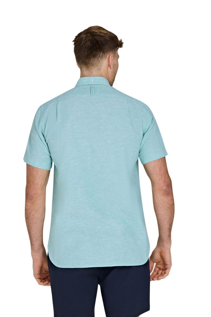 Men's Short-Sleeve Linen-Blend Button-Down Collar Shirt