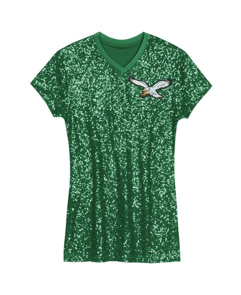 Big Girls Jalen Hurts Kelly Green Philadelphia Eagles Sequin Player Name & Number V-Neck Dress
