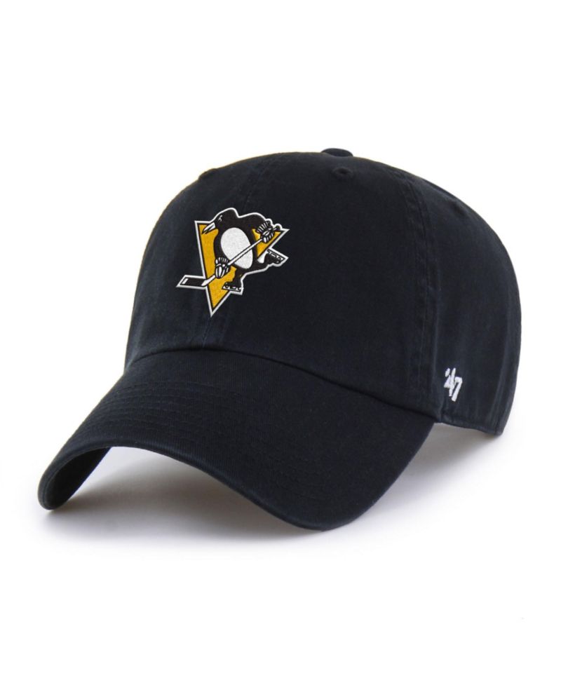 Men's '47 Black Pittsburgh Penguins Logo Clean Up Adjustable Hat