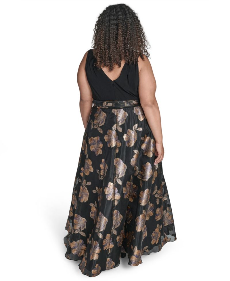 Plus Size Wrap Surplice V-Neck Sleeveless Gown