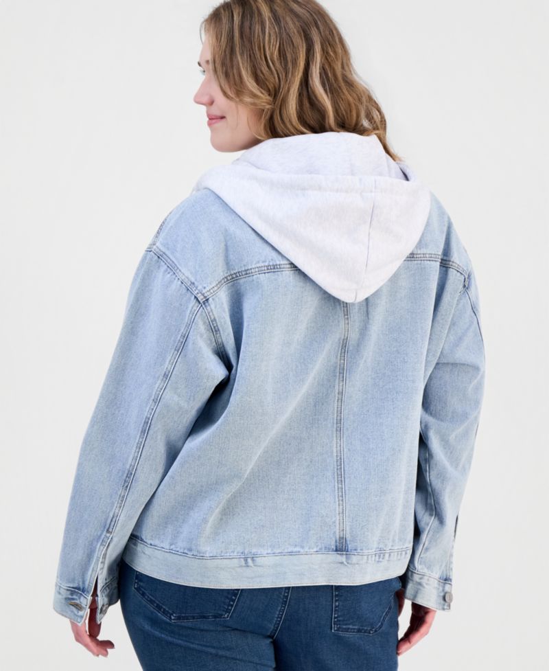Trendy Plus Size Hooded Denim Jacket