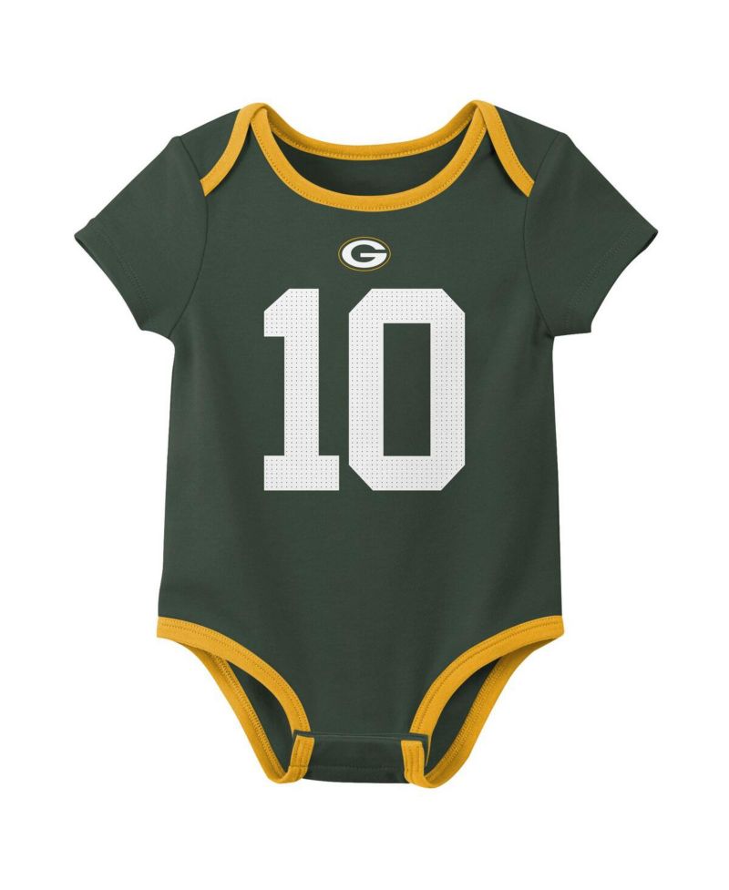 Baby Boys and Girls 3-Pack Jordan Love Green Bay Packers Name & Number Bodysuit Set
