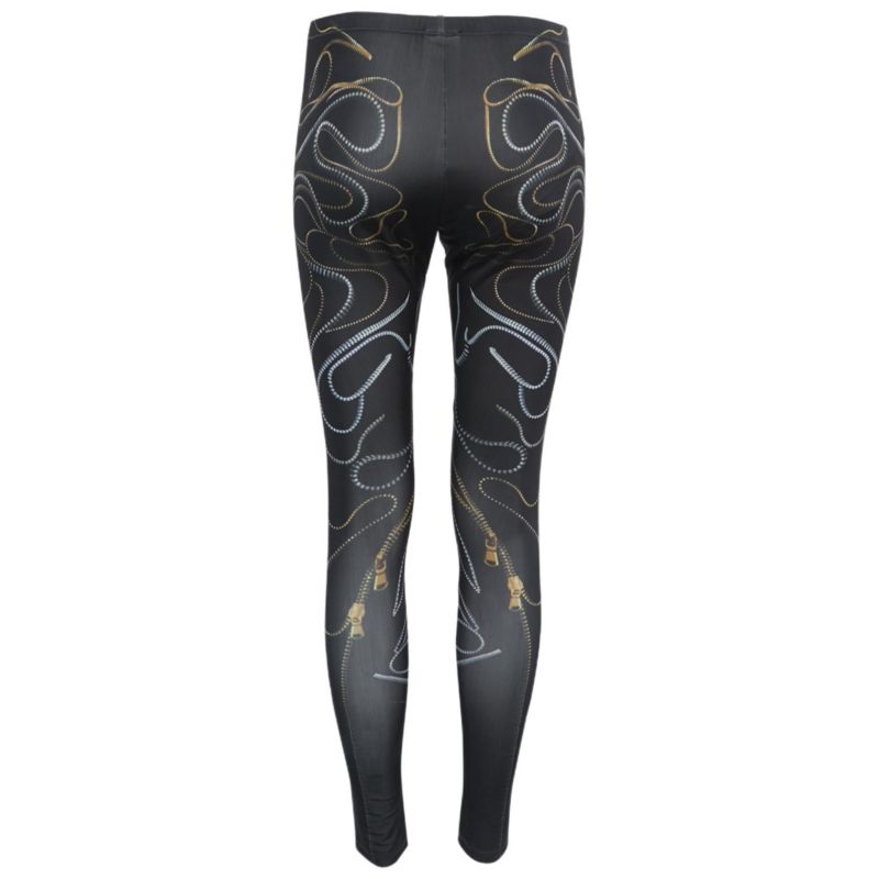 Women's Black Zipper Print Jersey Leggings