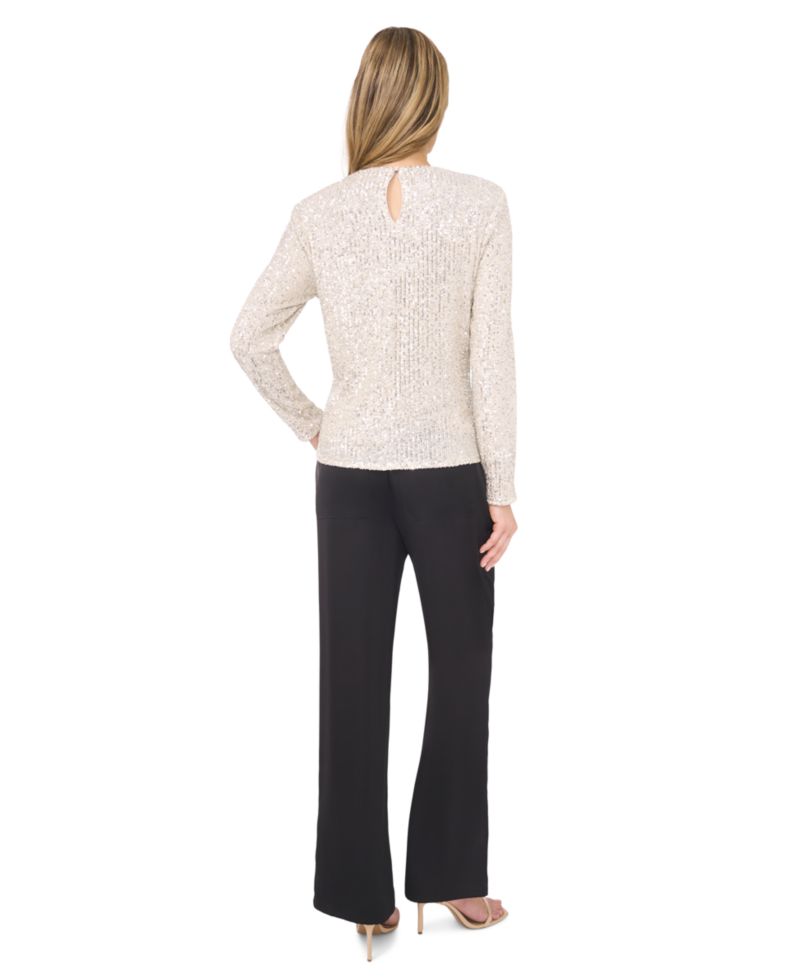 Women's Long Sleeve Crew Neck Sequin Blouse