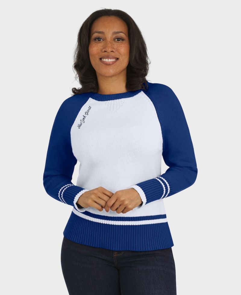 Women's White/Royal New York Giants Color Block Raglan Sweater