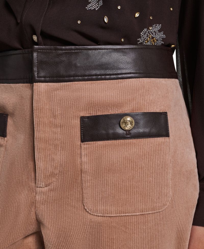 Petite High-Waist Straight Corduroy Pants
