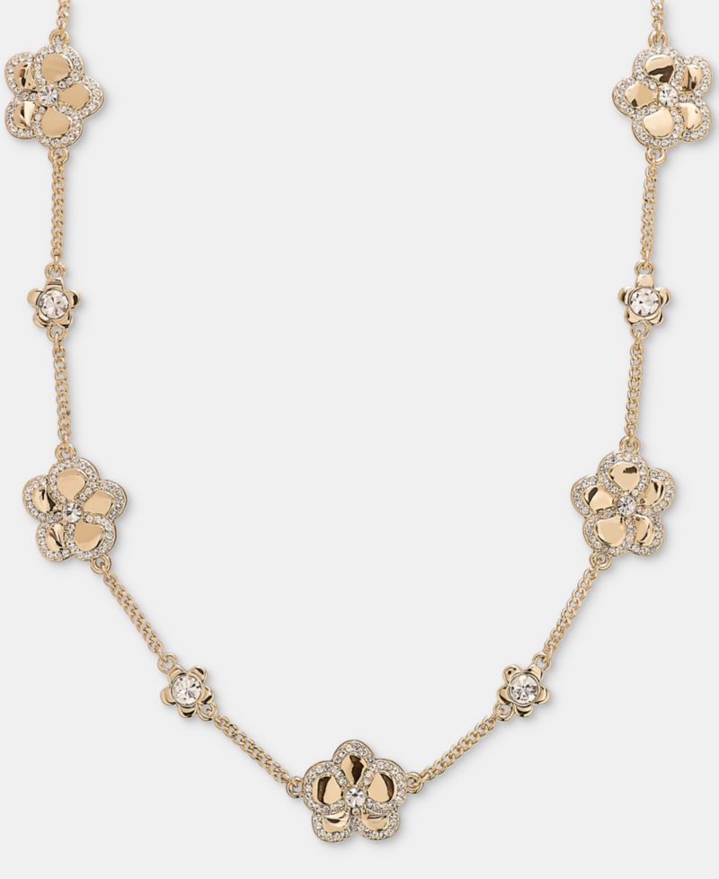 Gold-Tone Pav&eacute; Orchid Collar Necklace