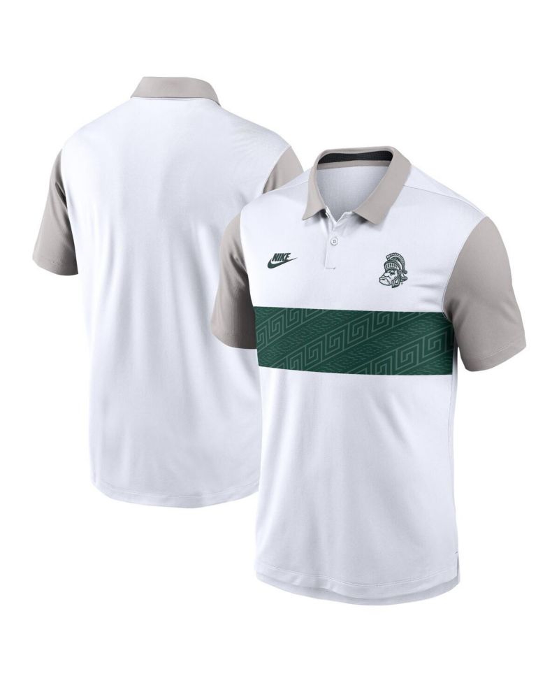 Men's White/Gray Michigan State Spartans Athletic Prep Legacy Logo Vapor Performance Polo Shirt