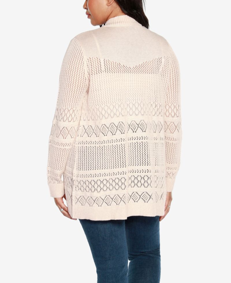 Plus Size Pointelle Open Cardigan Sweater