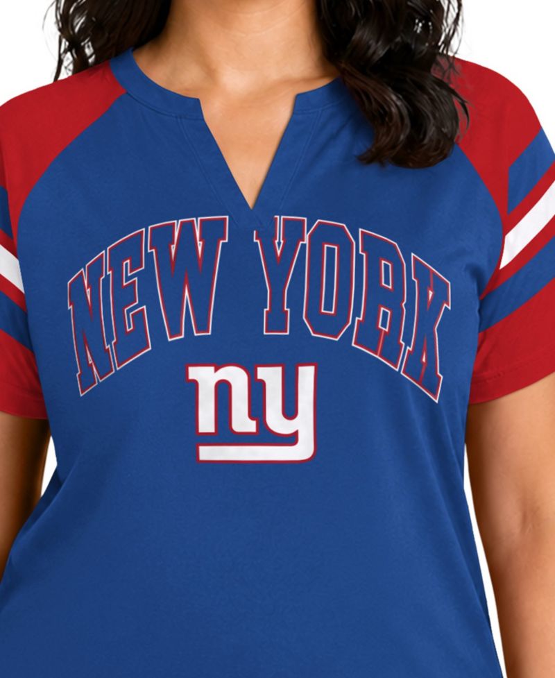 Women's Royal New York Giants Plus Size Game On Notch Neck Raglan T-Shirt