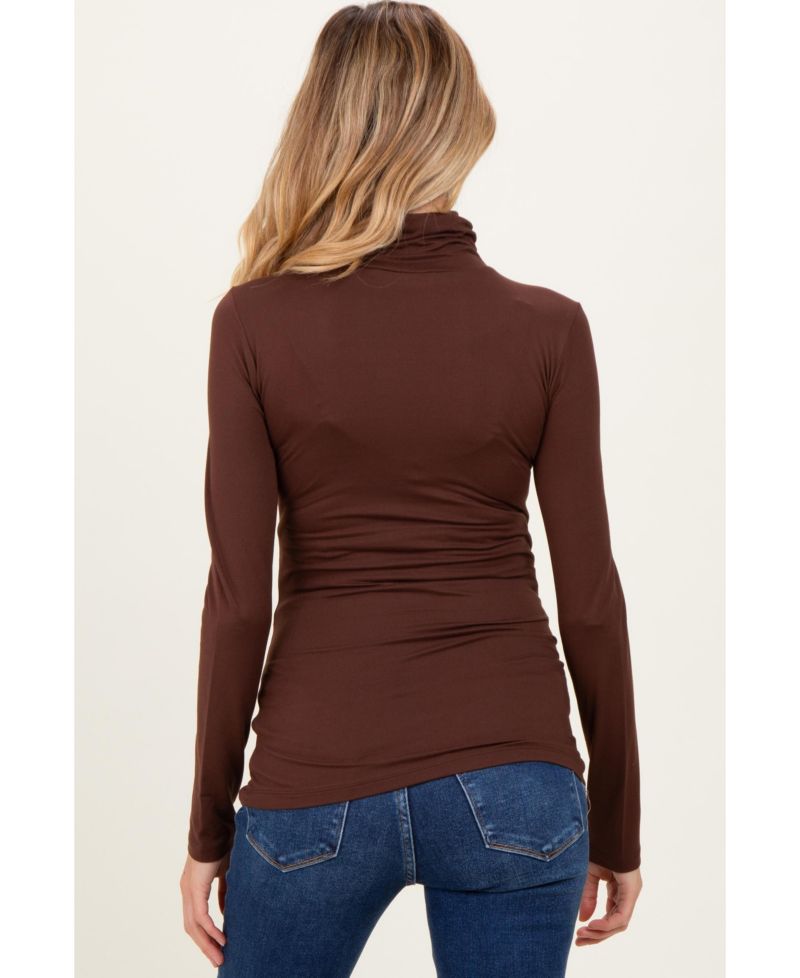 Women's Black Brushed Knit Basic Turtleneck Top