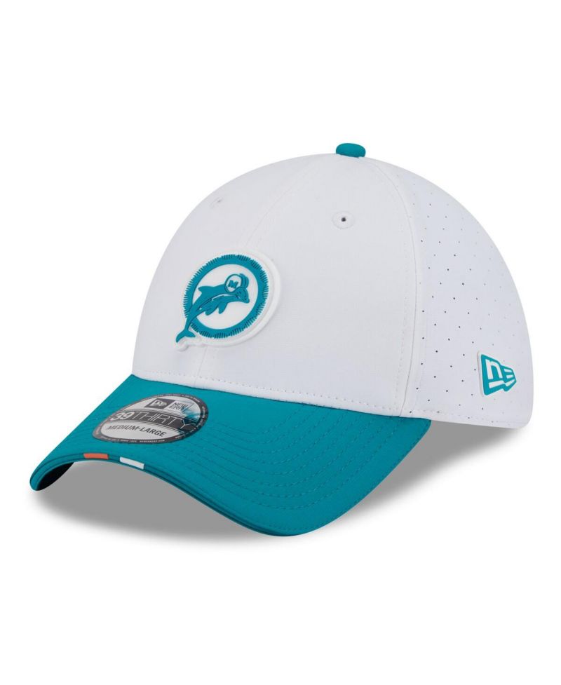 Men's White/Aqua Miami Dolphins 2025 NFL Training Camp Throwback Logo 39THIRTY Flex Hat