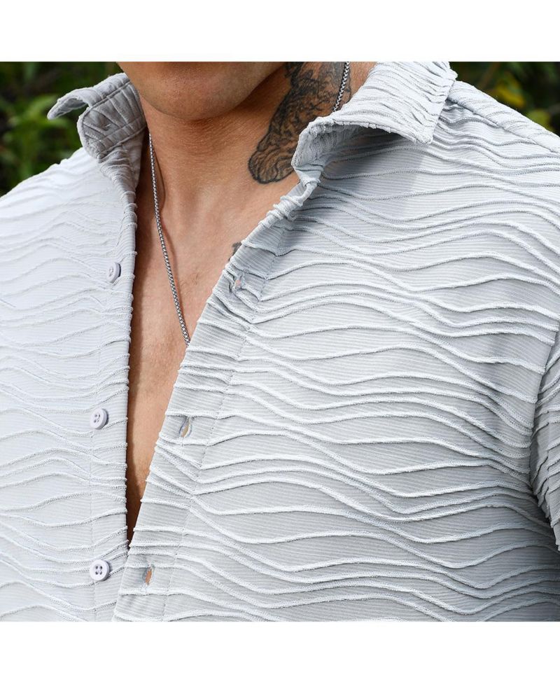 Men's Baby Blue Self-Design Wave Shirt