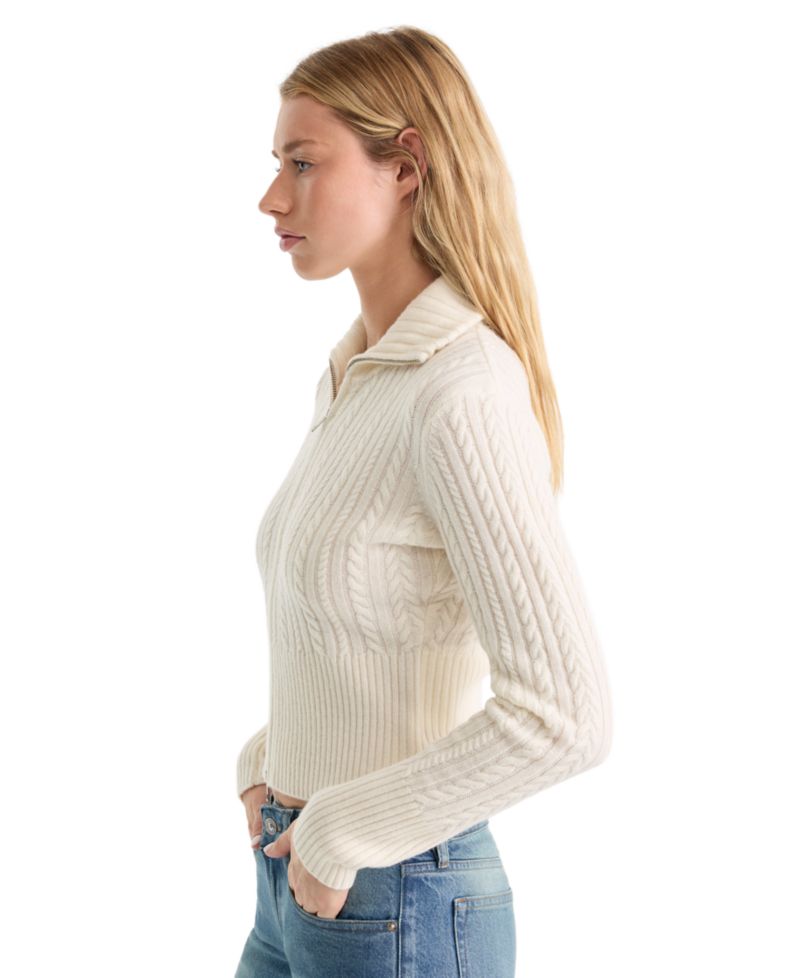 Women's Spread Collar Zip-Front Sweater