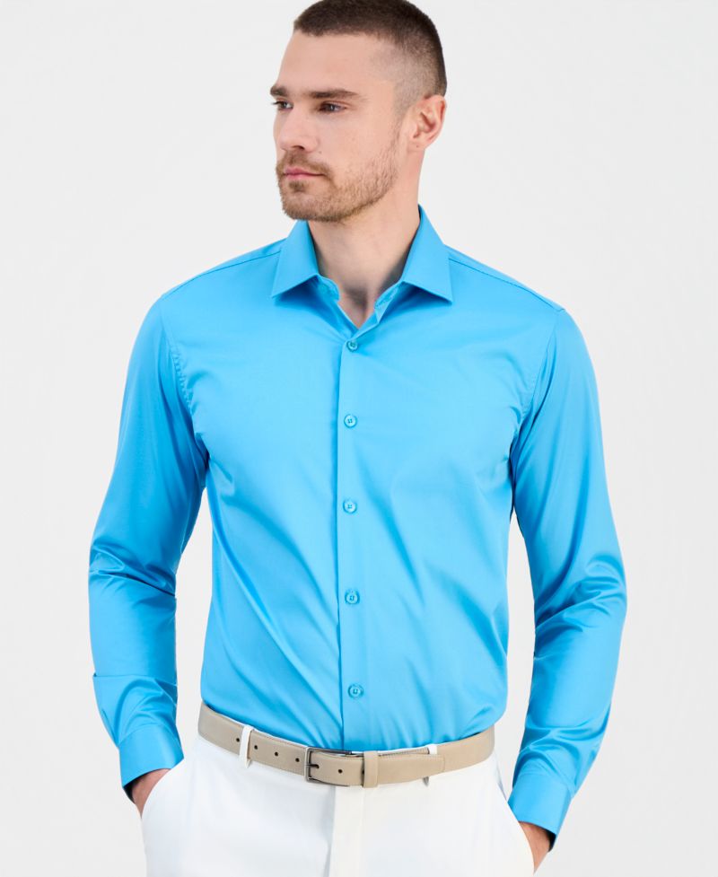 Men's Slim-Fit Solid Four-Way Stretch Dress Shirt