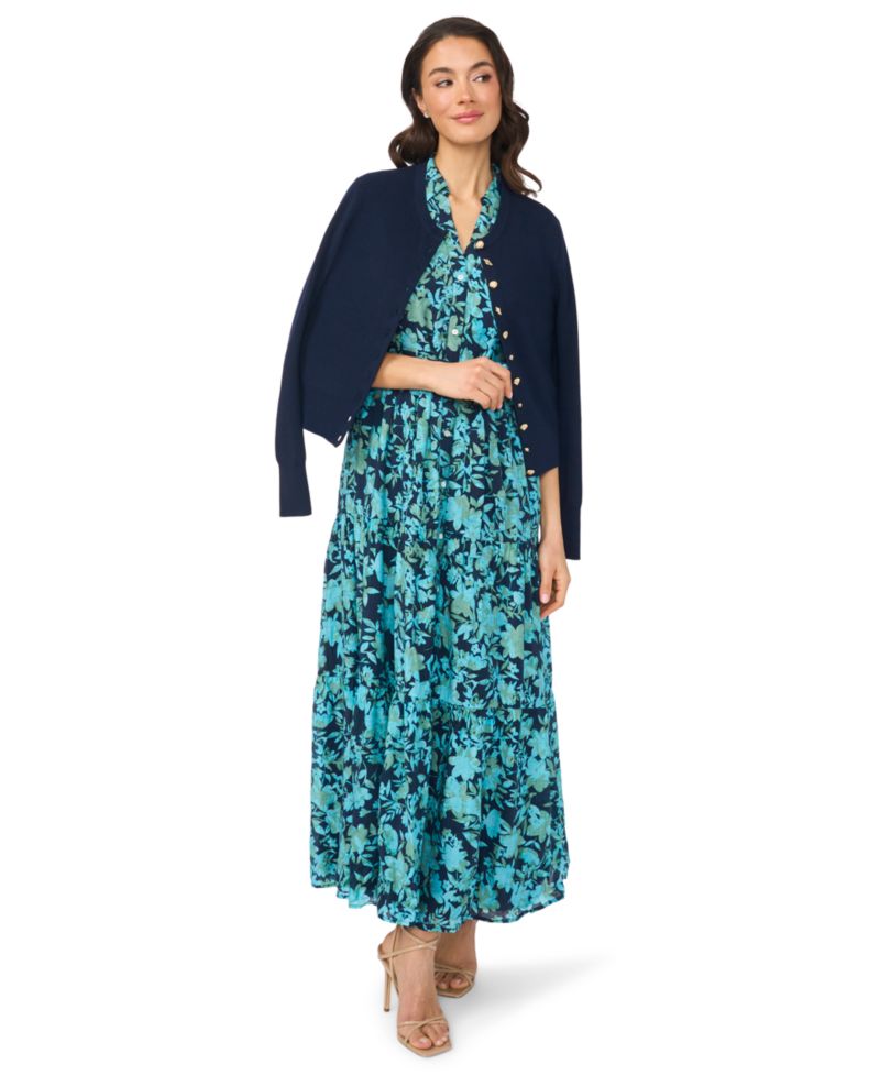 Women's Long-Sleeve Crewneck Shell-Button Cardigan Sweater