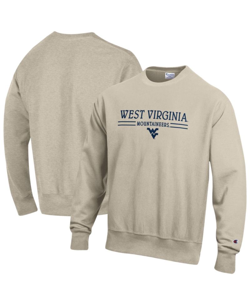 Men's Oatmeal West Virginia Mountaineers Reverse Weave Crewneck Sweatshirt