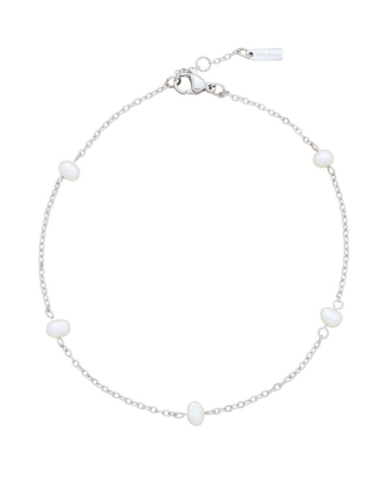 Tarnish-Resistant Silver Natural Freshwater Pearl Max Station Anklet