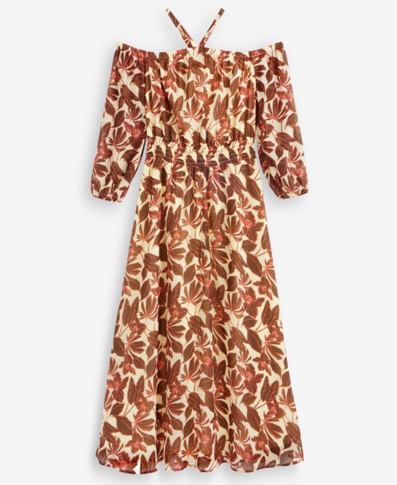 Petite Printed Halter Smock-Waist Maxi Dress