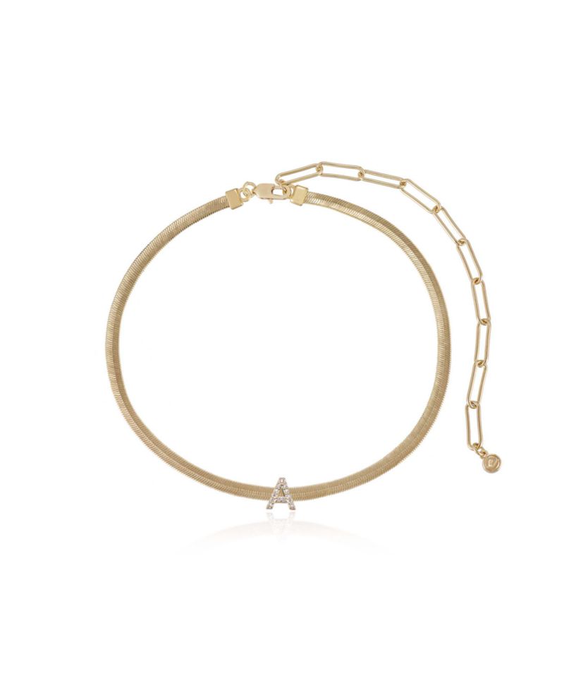 Initial Herringbone 18K Gold Plated Necklace