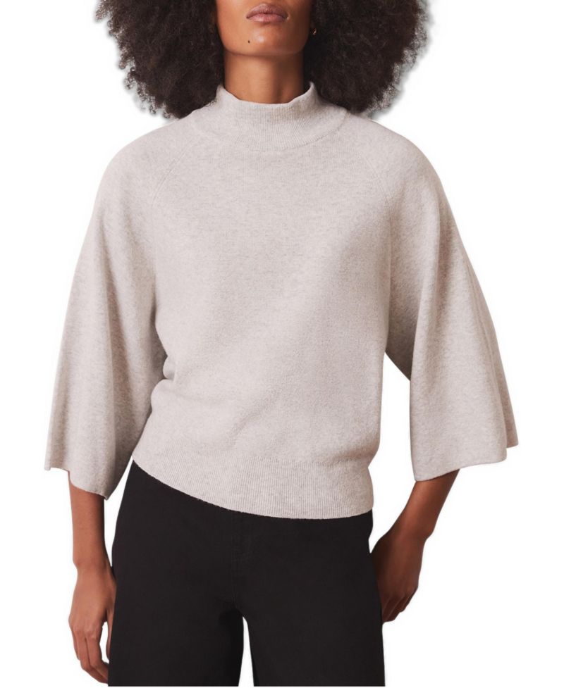 Women's Mock Neck 3/4-Sleeve Bell Sleeve Cotton-Blend Top